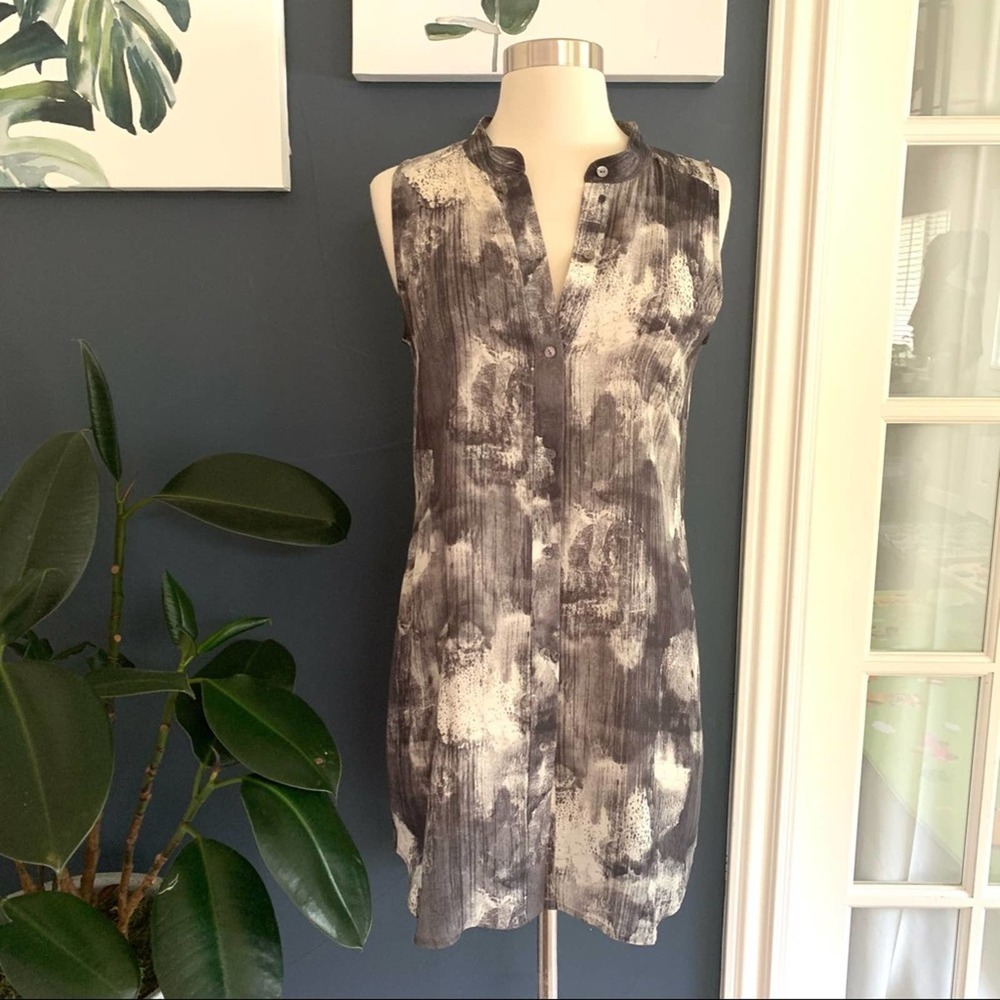 Eileen Fisher 100% Silk Marled Grey Shirtdress. XS run big - Picture 3 of 9